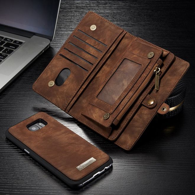 Caseme - Handyhülle für Samsung Galaxy S7 Edge - aus Plastik/Spaltleder - Retrolook - kaffeefarben