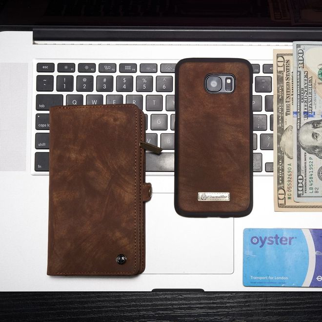 Caseme - Handyhülle für Samsung Galaxy S7 Edge - aus Plastik/Spaltleder - Retrolook - kaffeefarben
