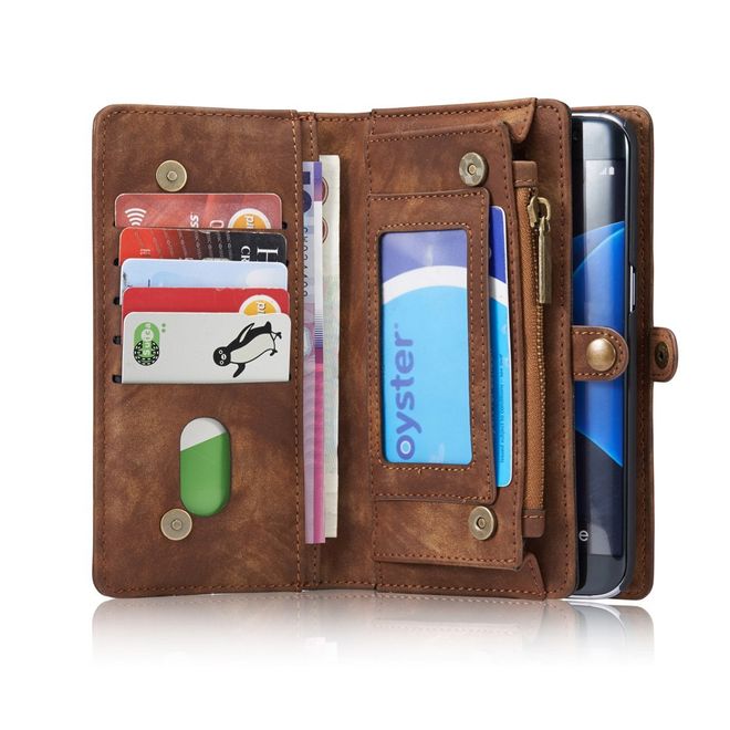 Caseme - Handyhülle für Samsung Galaxy S7 Edge - aus Plastik/Spaltleder - Retrolook - kaffeefarben