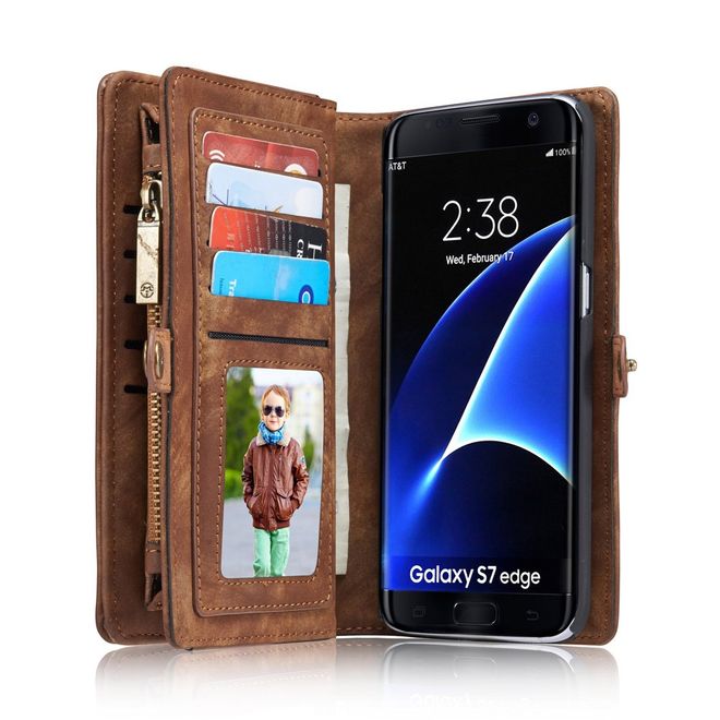 Caseme - Handyhülle für Samsung Galaxy S7 Edge - aus Plastik/Spaltleder - Retrolook - kaffeefarben