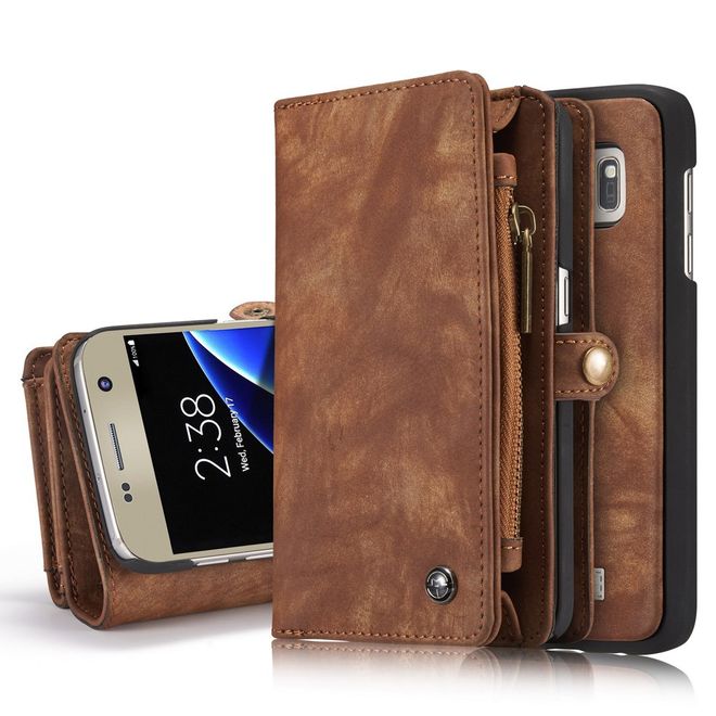 Caseme - Handyhülle für Samsung Galaxy S7 Edge - aus Plastik/Spaltleder - Retrolook - kaffeefarben