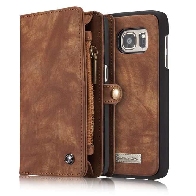 Caseme - Handyhülle für Samsung Galaxy S7 Edge - aus Plastik/Spaltleder - Retrolook - kaffeefarben