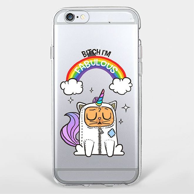 iPhone 6 Plus/6S Plus Phone Case - TPU Soft Case - Catcorn, Rainbow and the slogan "Bitch, I'm fabulous"