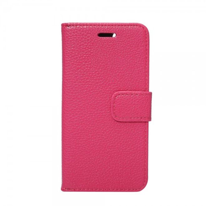 Étui en cuir rose pour iPhone SE (2022) / SE (2020) / 8 / 7, avec texture litchi et fonction rabat.