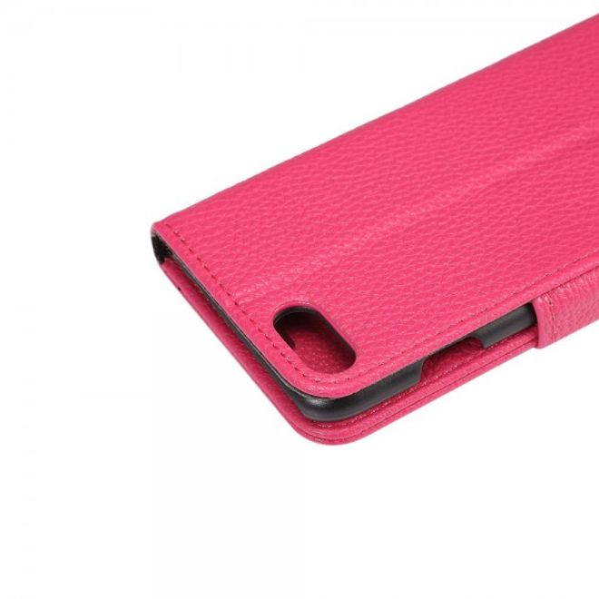 Étui en cuir rose pour iPhone SE (2022) / SE (2020) / 8 / 7, avec texture litchi et fonction rabat.