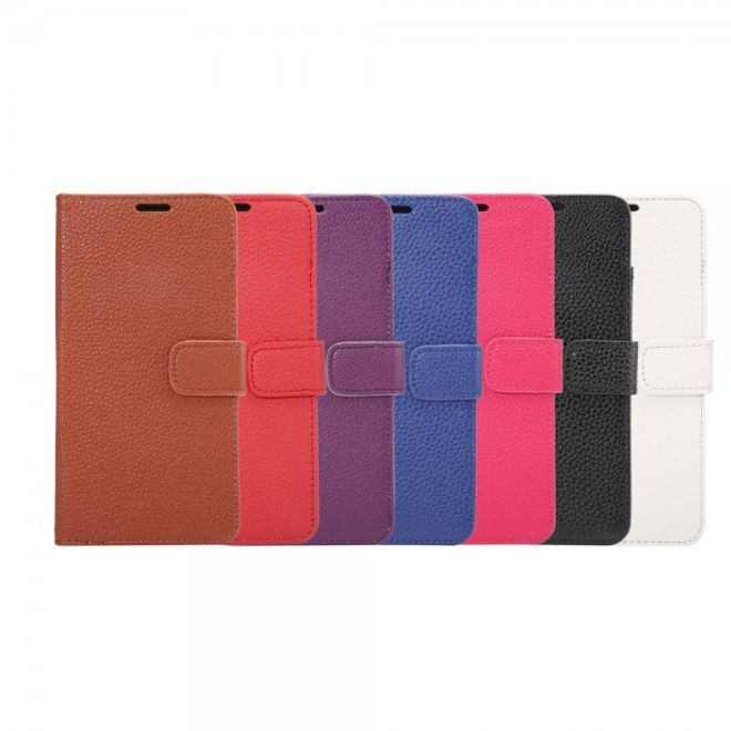 Étui en cuir rose pour iPhone SE (2022) / SE (2020) / 8 / 7, avec texture litchi et fonction rabat.
