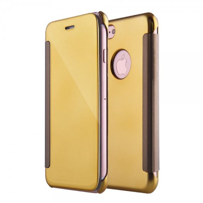 Cover für iPhone SE (2022) / SE (2020) / 8 / 7 - Handy Hülle aus Plastik und Leder - Spiegeloberfläche - gold