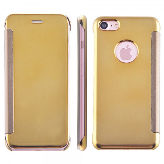 Cover für iPhone SE (2022) / SE (2020) / 8 / 7 - Handy Hülle aus Plastik und Leder - Spiegeloberfläche - gold