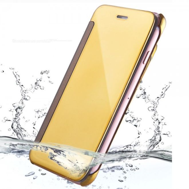 Cover für iPhone SE (2022) / SE (2020) / 8 / 7 - Handy Hülle aus Plastik und Leder - Spiegeloberfläche - gold