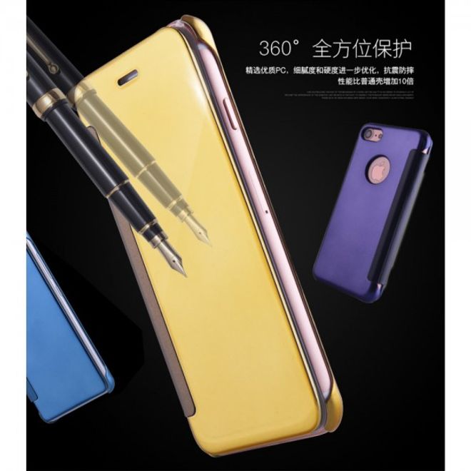 Cover für iPhone SE (2022) / SE (2020) / 8 / 7 - Handy Hülle aus Plastik und Leder - Spiegeloberfläche - gold