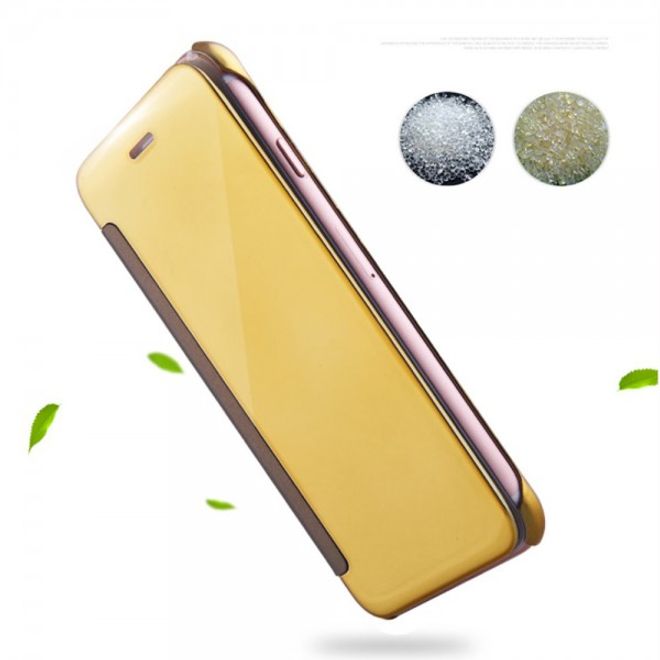 Cover für iPhone SE (2022) / SE (2020) / 8 / 7 - Handy Hülle aus Plastik und Leder - Spiegeloberfläche - gold
