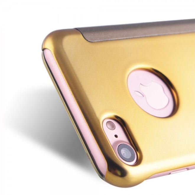Cover für iPhone SE (2022) / SE (2020) / 8 / 7 - Handy Hülle aus Plastik und Leder - Spiegeloberfläche - gold