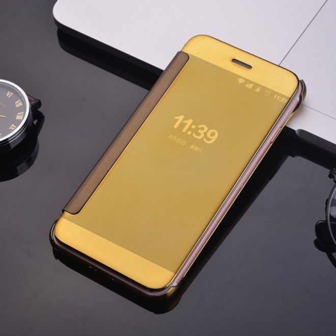 Cover für iPhone SE (2022) / SE (2020) / 8 / 7 - Handy Hülle aus Plastik und Leder - Spiegeloberfläche - gold