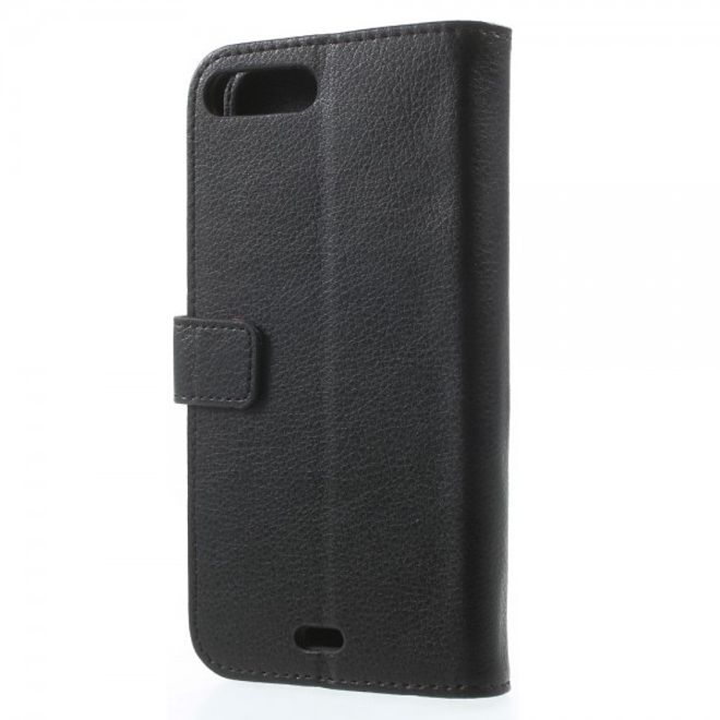 Cover für iPhone 8 Plus / 7 Plus - Handyhülle aus Leder - mit Litchitextur und Standfunktion - schwarz