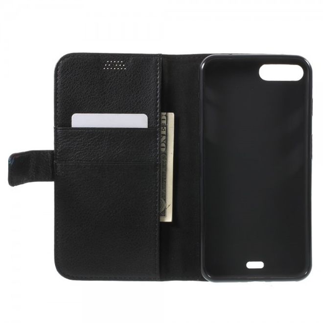 Cover für iPhone 8 Plus / 7 Plus - Handyhülle aus Leder - mit Litchitextur und Standfunktion - schwarz