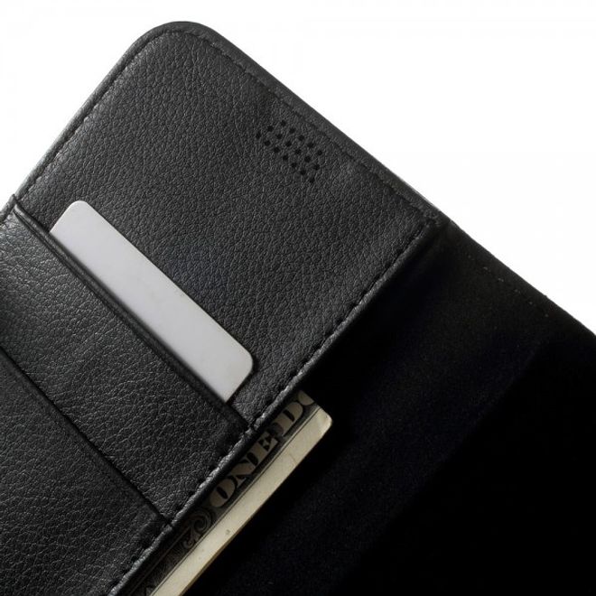 Cover für iPhone 8 Plus / 7 Plus - Handyhülle aus Leder - mit Litchitextur und Standfunktion - schwarz