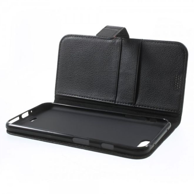 Cover für iPhone 8 Plus / 7 Plus - Handyhülle aus Leder - mit Litchitextur und Standfunktion - schwarz