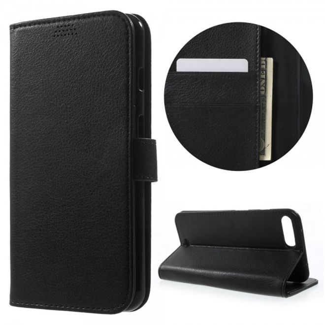 Cover für iPhone 8 Plus / 7 Plus - Handyhülle aus Leder - mit Litchitextur und Standfunktion - schwarz