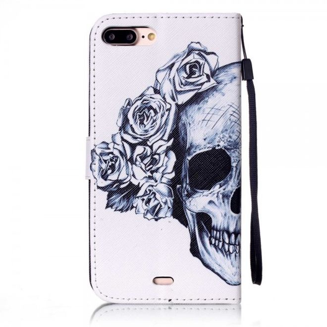 Cover für iPhone 8 Plus / 7 Plus - Handyhülle aus Leder - Totenkopf und Rosen