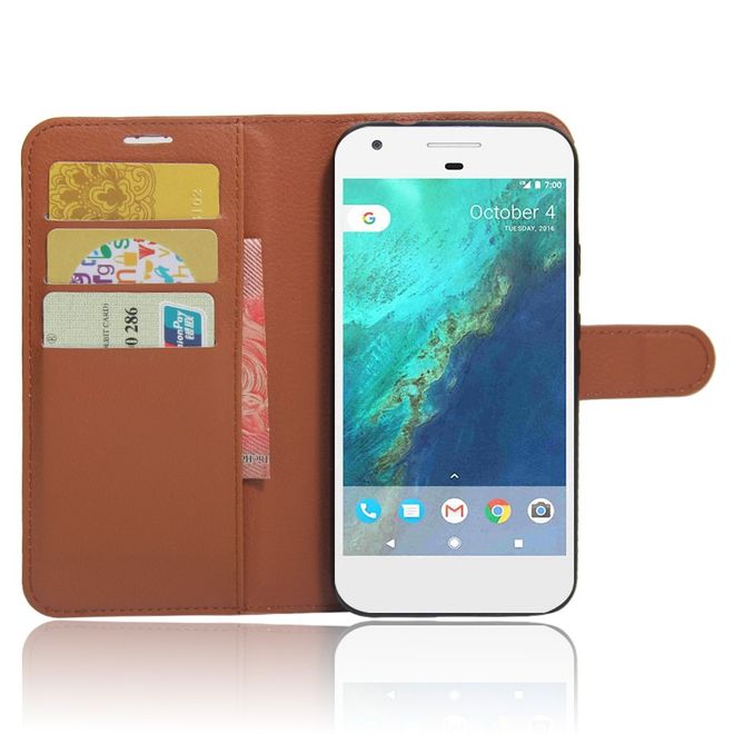 Google Pixel Handy Case - Hülle aus Leder - mit Litchitextur - braun