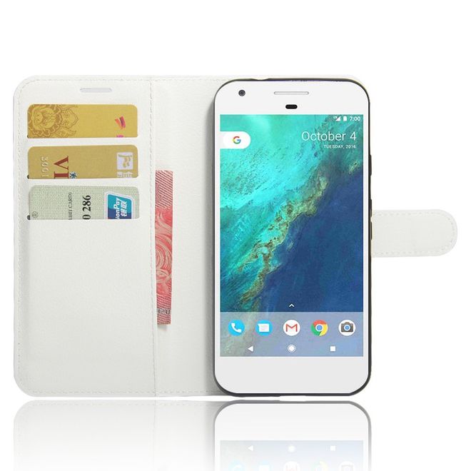 Google Pixel XL Handyhülle - Case aus Leder - mit Litchitextur - weiss