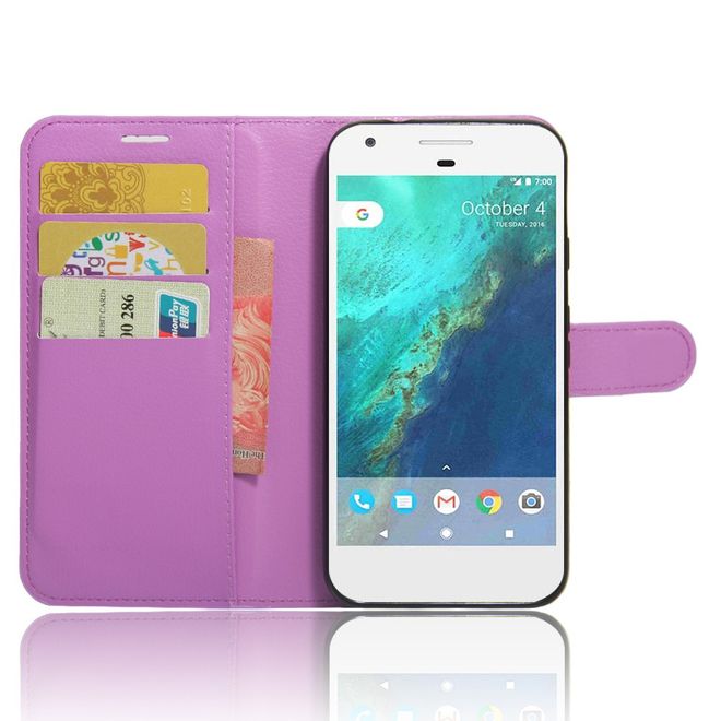 Google Pixel XL Phone Case - Leather Case - with Lychee Texture - Purple