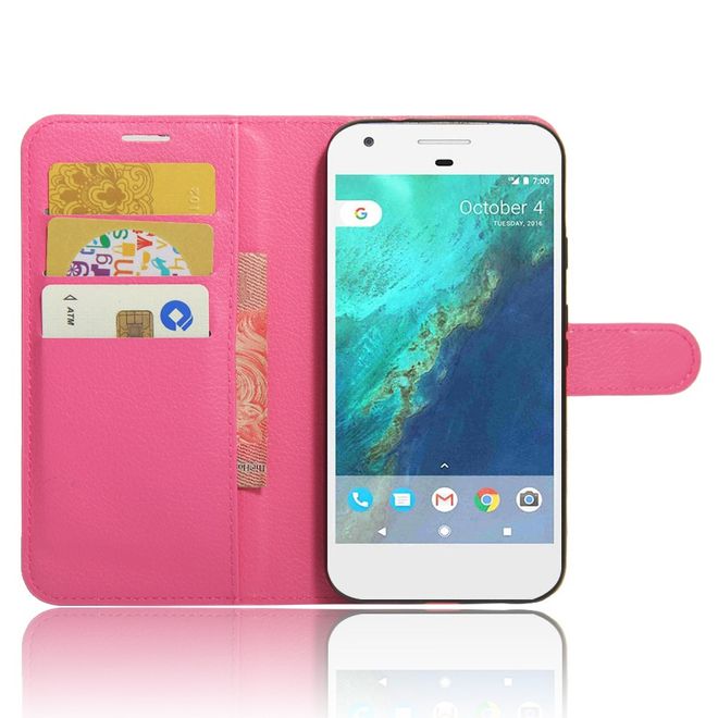 Google Pixel XL Handyhülle - Case aus Leder - mit Litchitextur - rosa