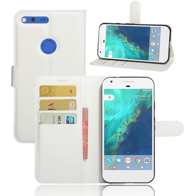 Google Pixel XL Handyhülle - Case aus Leder - mit Litchitextur - weiss