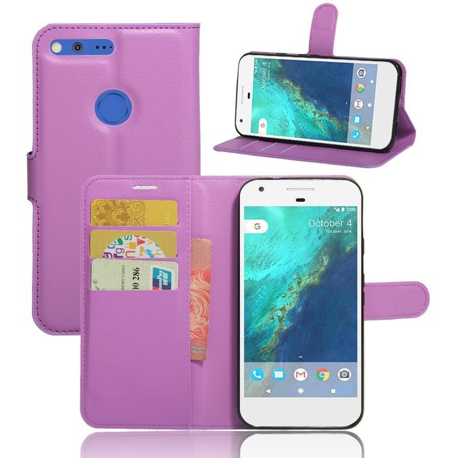 Google Pixel XL Phone Case - Leather Case - with Lychee Texture - Purple