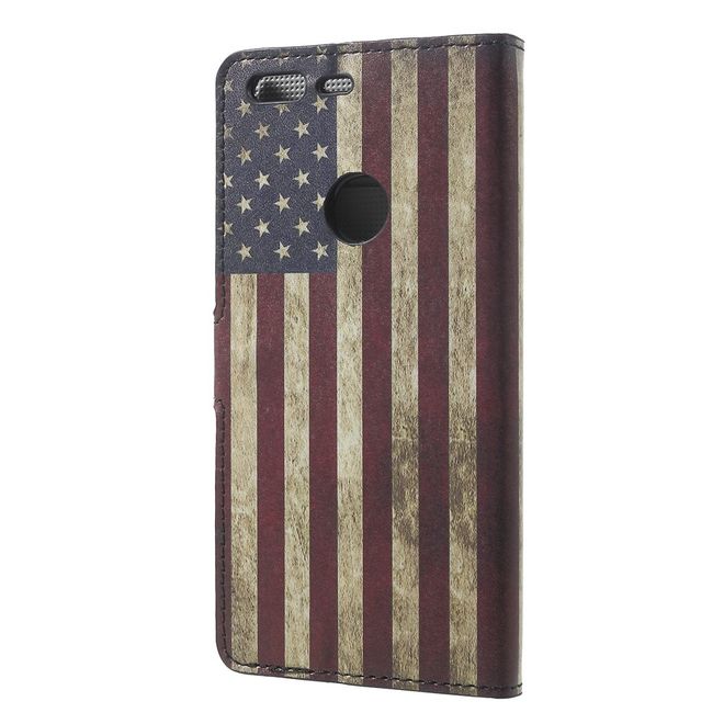 Google Pixel XL Handyhülle - Case aus Leder - mit Standfunktion - USA Flagge im Retrolook