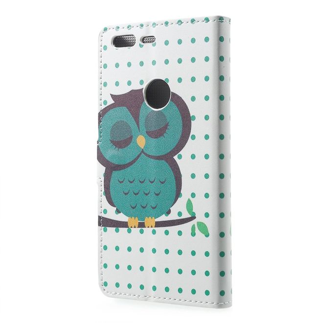 Google Pixel XL Handyhülle - Case aus Leder - mit Standfunktion - schlafende Eule
