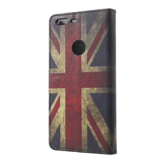Google Pixel XL Handyhülle - Case aus Leder - mit Standfunktion - UK Flagge im Retrolook