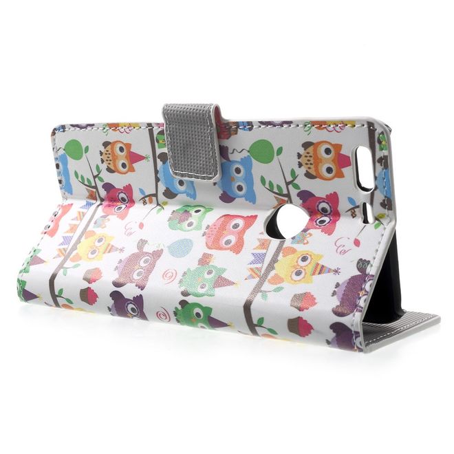 Google Pixel XL Handyhülle - Case aus Leder - mit Standfunktion - viele kleine Eulen