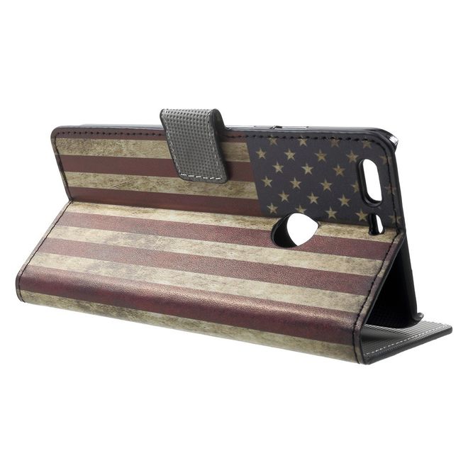 Google Pixel XL Handyhülle - Case aus Leder - mit Standfunktion - USA Flagge im Retrolook