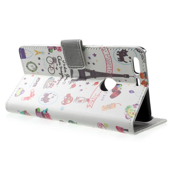 Google Pixel XL Handyhülle - Case aus Leder - mit Standfunktion - Eiffelturm und kleine Sujets