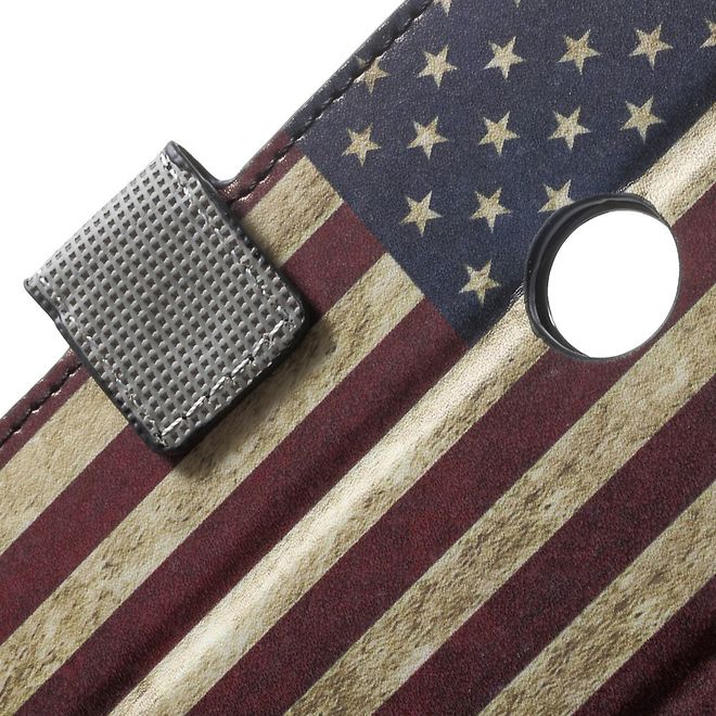 Google Pixel XL Handyhülle - Case aus Leder - mit Standfunktion - USA Flagge im Retrolook