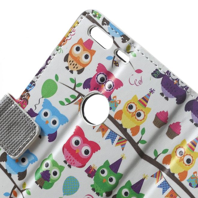 Google Pixel XL Handyhülle - Case aus Leder - mit Standfunktion - viele kleine Eulen