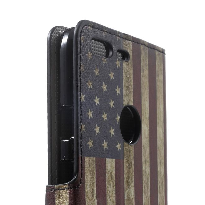 Google Pixel XL Handyhülle - Case aus Leder - mit Standfunktion - USA Flagge im Retrolook