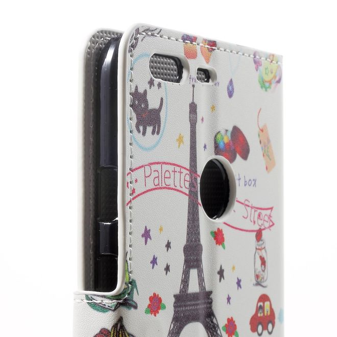 Google Pixel XL Handyhülle - Case aus Leder - mit Standfunktion - Eiffelturm und kleine Sujets