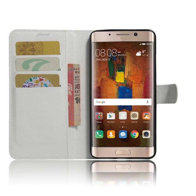 Handy Case für Huawei Mate 9 Pro/Porsche Design - Hülle aus Leder - mit Litchitextur - weiss