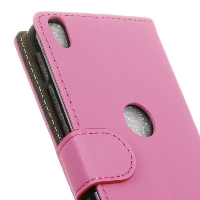 Handycase für Alcatel Shine Lite - Hülle aus Leder - klassisch - mit Standfunktion - rosa
