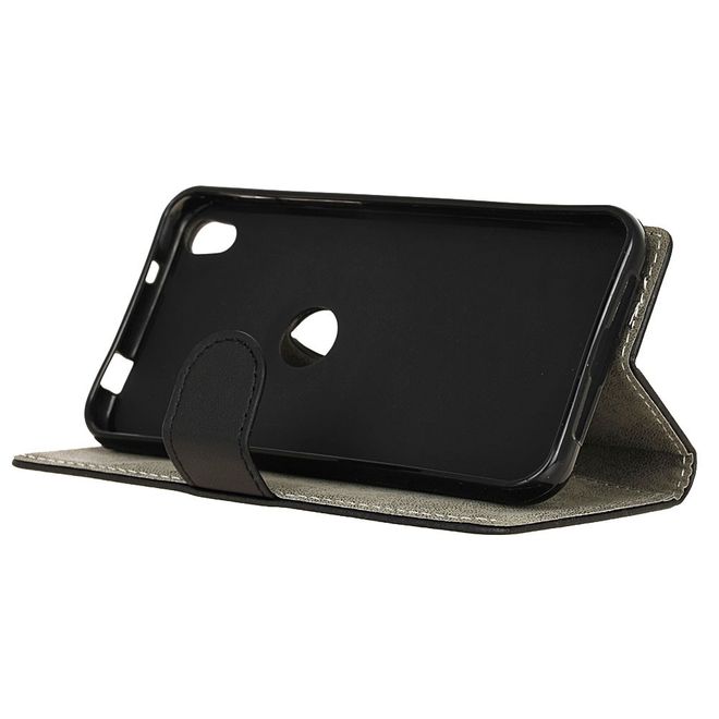 Handycase für Alcatel Shine Lite - Hülle aus Leder - klassisch - mit Standfunktion - schwarz