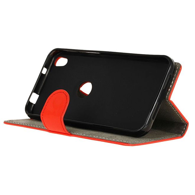 Handycase für Alcatel Shine Lite - Hülle aus Leder - klassisch - mit Standfunktion - rot