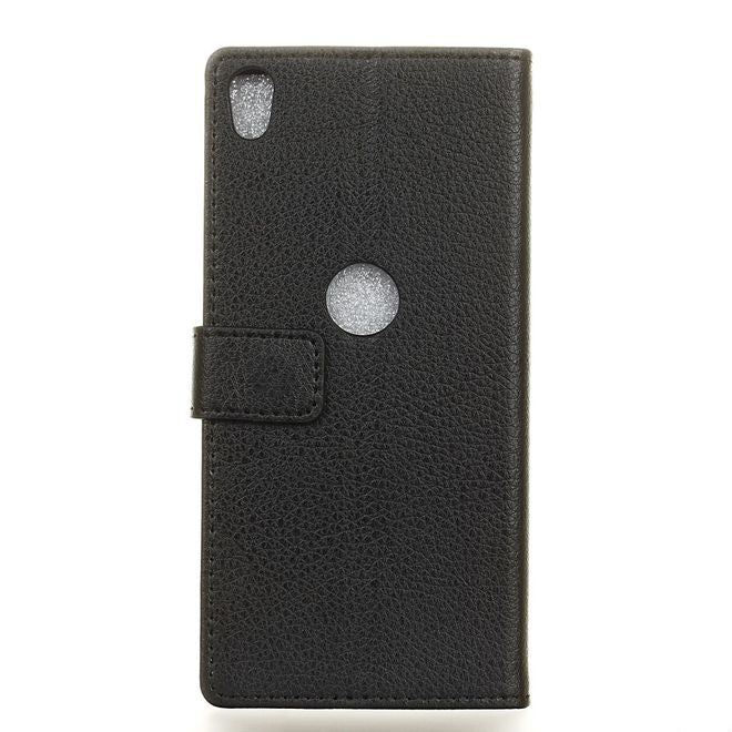 Handyhülle für Alcatel Shine Lite - Cover aus Leder - mit Litchitextur und Standfunktion - schwarz