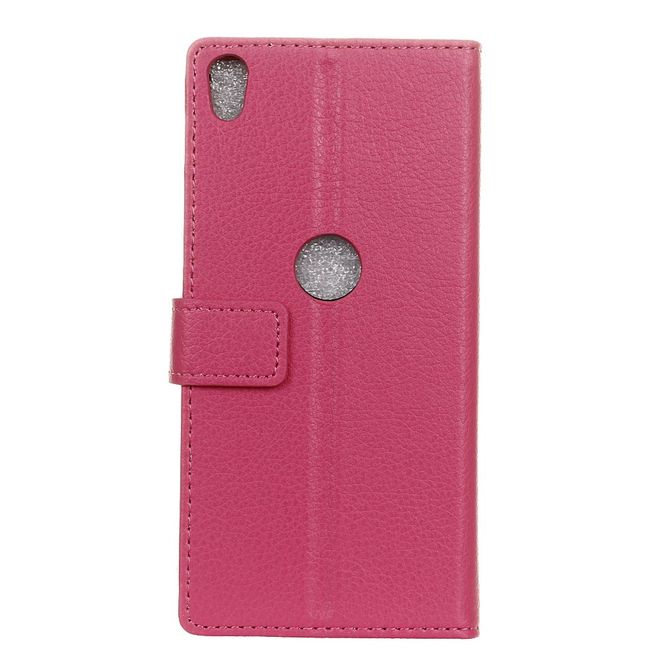 Handyhülle für Alcatel Shine Lite - Cover aus Leder - mit Litchitextur und Standfunktion - rosa