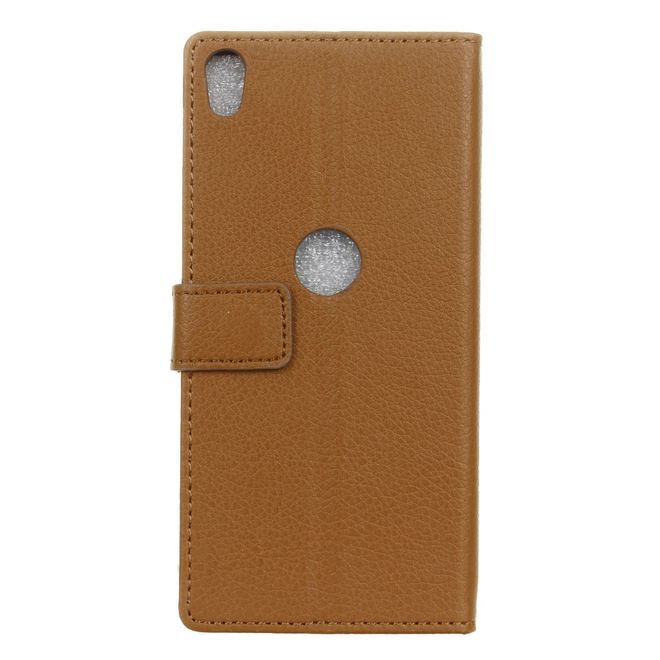 Handyhülle für Alcatel Shine Lite - Cover aus Leder - mit Litchitextur und Standfunktion - braun