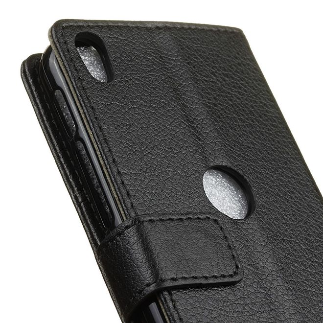 Handyhülle für Alcatel Shine Lite - Cover aus Leder - mit Litchitextur und Standfunktion - schwarz