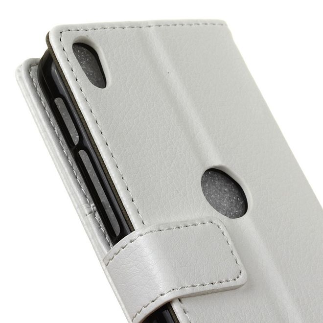 Handyhülle für Alcatel Shine Lite - Cover aus Leder - mit Litchitextur und Standfunktion - weiss