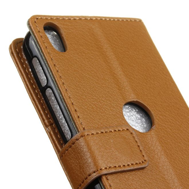 Handyhülle für Alcatel Shine Lite - Cover aus Leder - mit Litchitextur und Standfunktion - braun