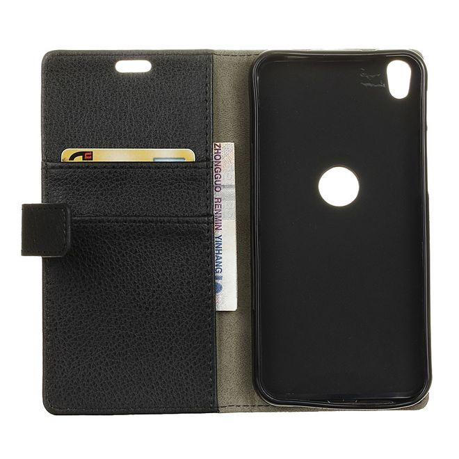 Handyhülle für Alcatel Shine Lite - Cover aus Leder - mit Litchitextur und Standfunktion - schwarz